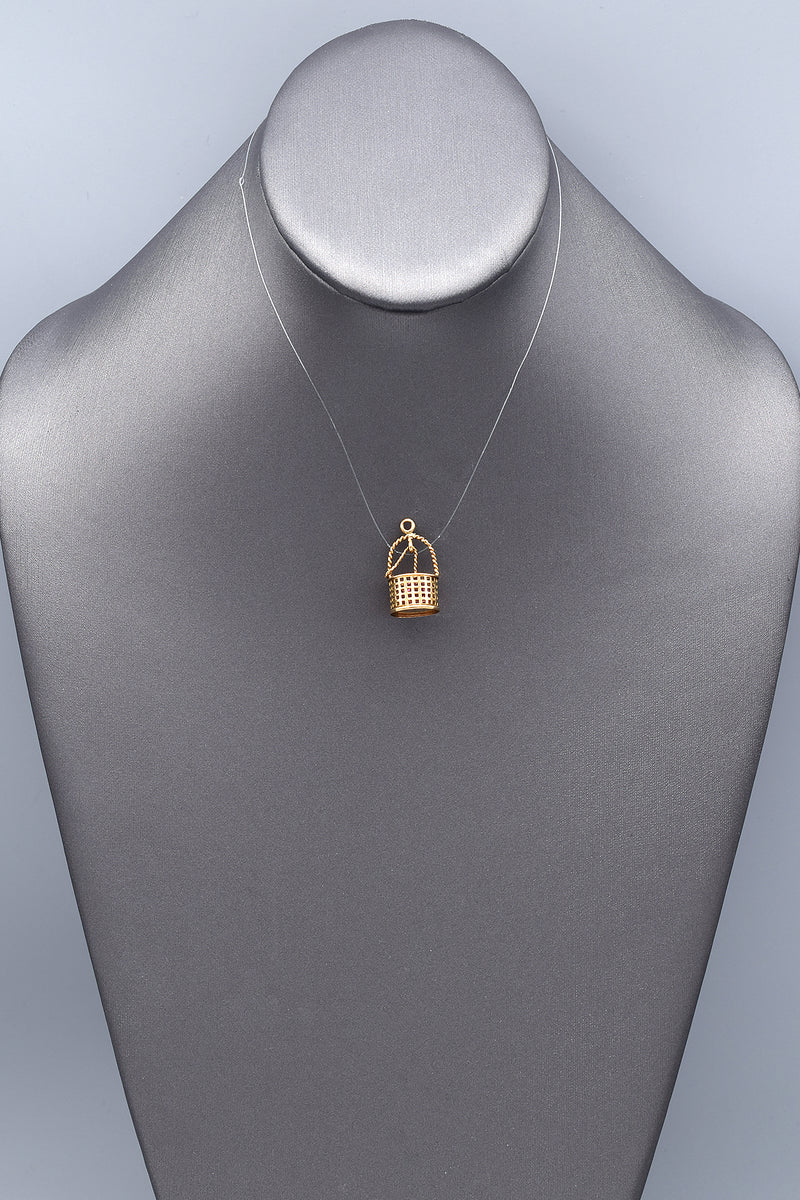 Vintage 14K Yellow Gold Pink Crystal Bucket Charm Pendant