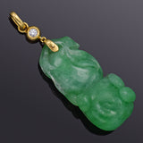 Vintage 18K Yellow Gold Green Jade & Diamond Carved Fruit Pendant 13.2 Grams