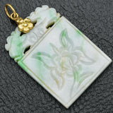 Antique 22K Yellow Gold Green Jade Carved Reversible Lucky Pendant