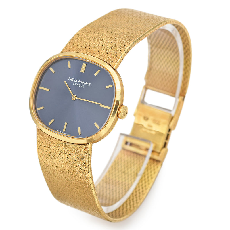 Vintage PATEK PHILIPPE Ellipse 18K Yellow Gold 3581 Blue Dial Manual Men's Watch