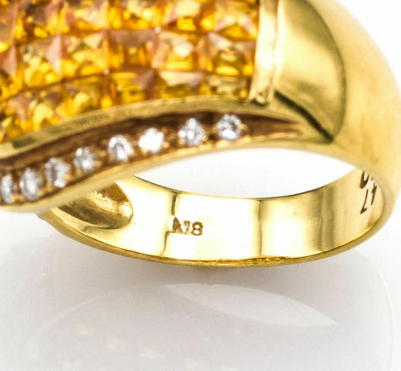 Estate 18K Gold Yellow Sapphire & Diamond Ring