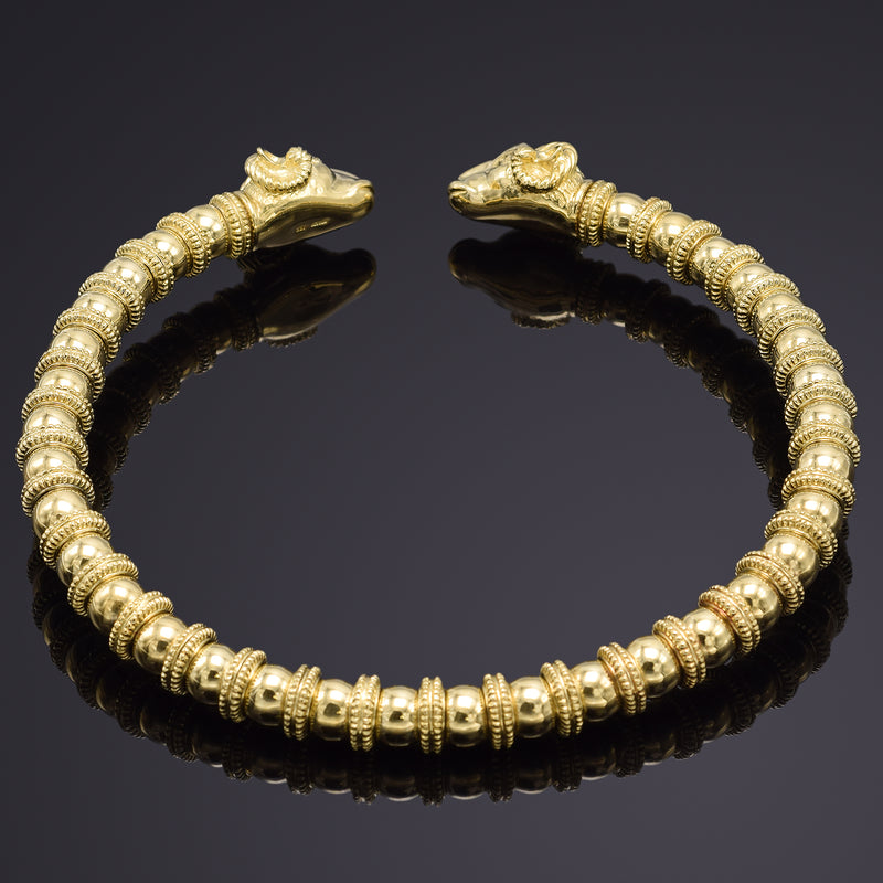 Vintage Heavy 18K Yellow Gold Italian Ram Head Collar Necklace
