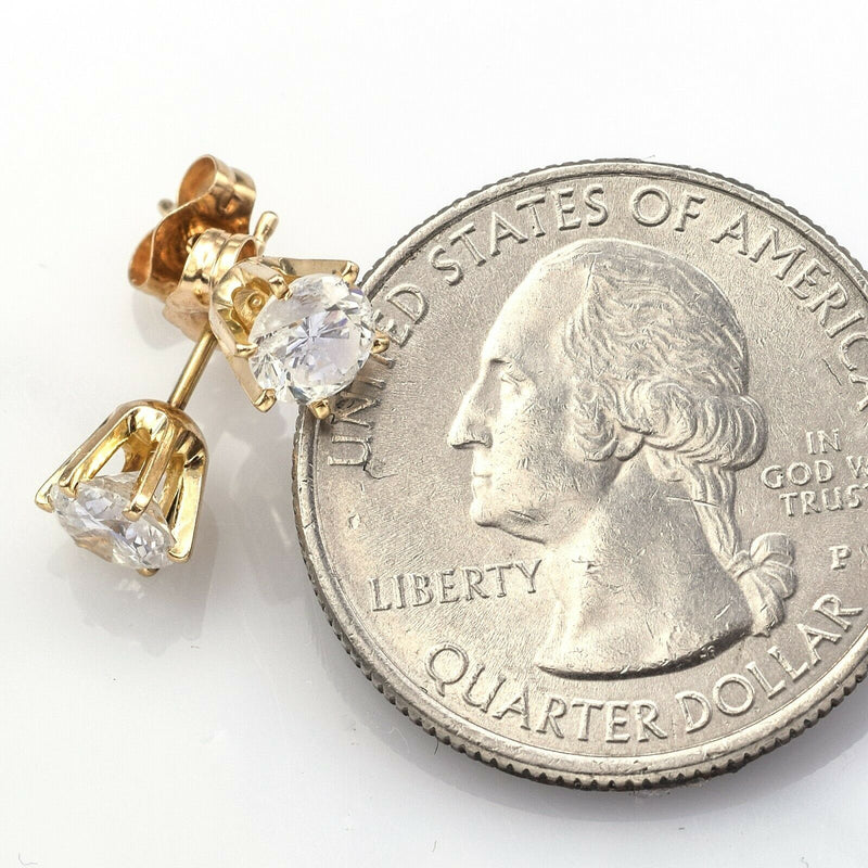 Vintage 14K Yellow Gold 1.12 TCW Diamond Round Solitaire Stud Earrings G/H