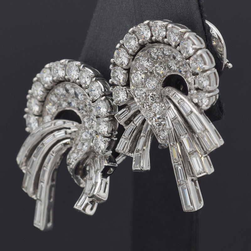 Vintage Platinum 4.87 TCW Diamond Clip on Earrings