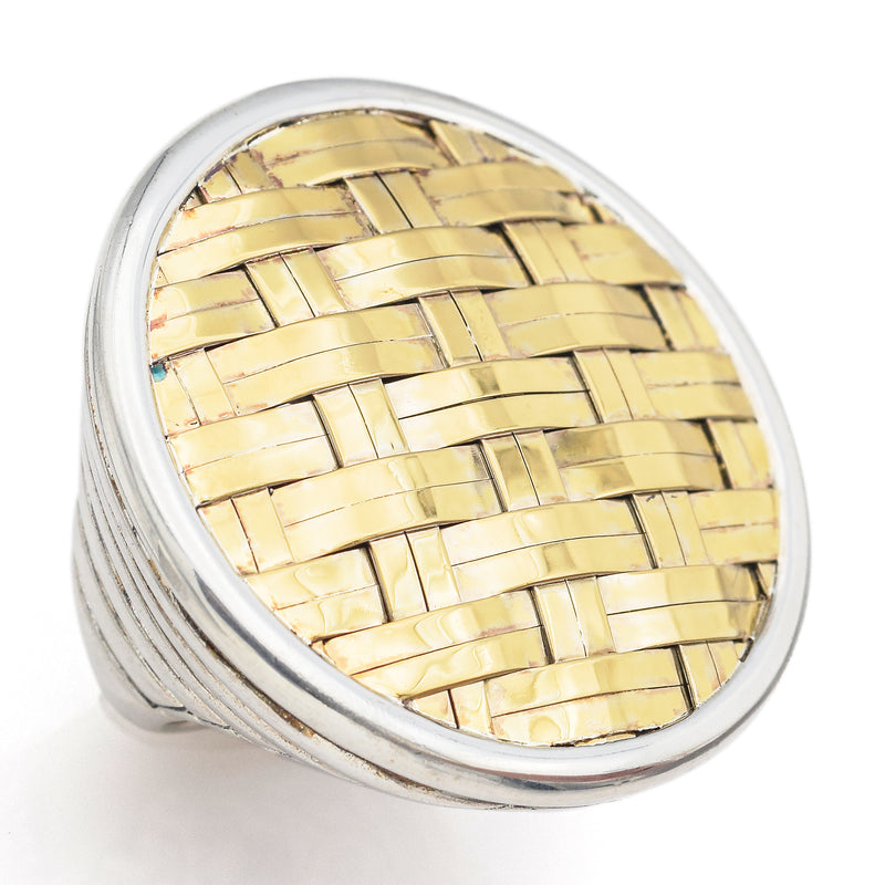 John Hardy Sterling Silver & 22K Yellow Gold Bedeg Basketweave Cocktail Ring