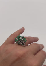 Vintage 14K White Gold Emerald & 0.55 TCW Diamond Cluster Cocktail Ring