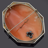 Antique 14K White Gold Cameo Diamond Oval Large Brooch Pin Pendant 14.9 Grams