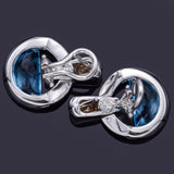 Movado 18K White Gold Blue Topaz & Diamond Omega-Back Radius Earrings 15.8 Grams