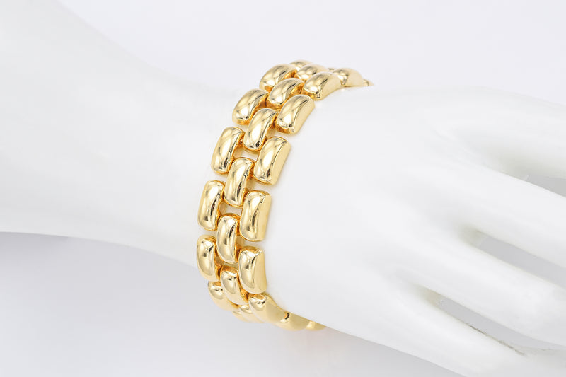 Estate 18K Yellow Gold 3-Row 18.5 mm Panther Chain Chunky Bracelet + Case