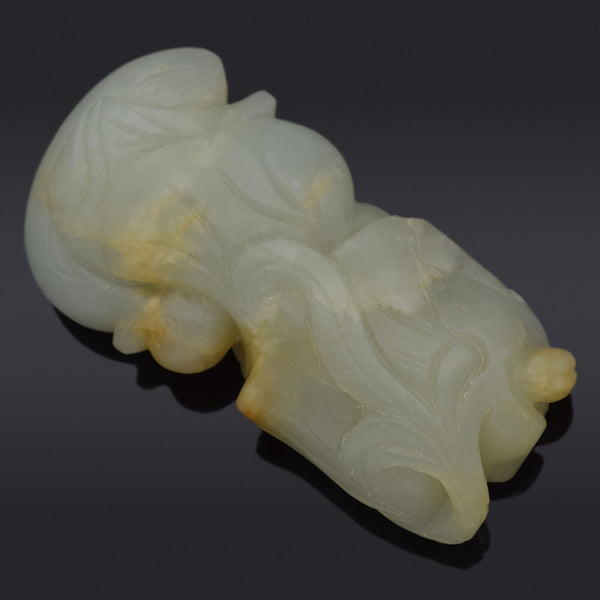 Antique Pale Green Mutton Fat Jade Carved Deity Figurine Pendant 67.4 Grams