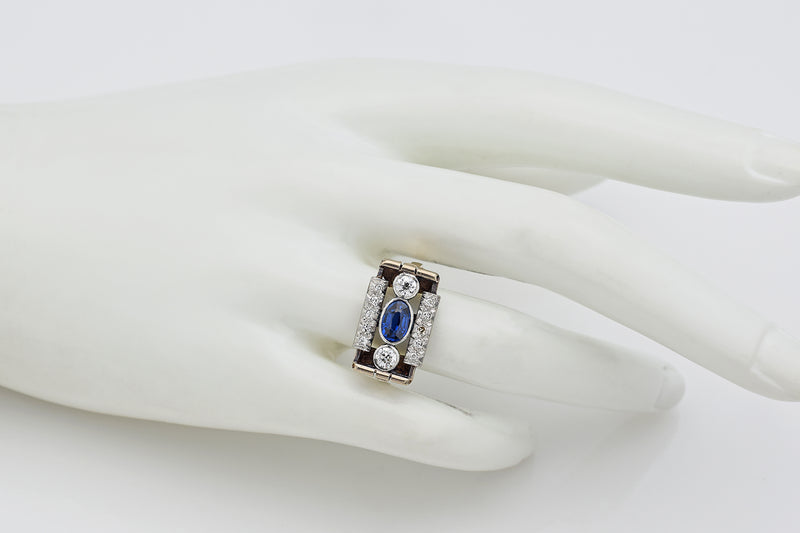 Antique Art Deco 14K Yellow Gold & Platinum 0.57 TCW Diamond & Sapphire Ring