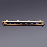 Antique 14K Gold Sapphire & Sea Pearl Art Deco Bar Brooch Pin 63.5 x 8.0 mm