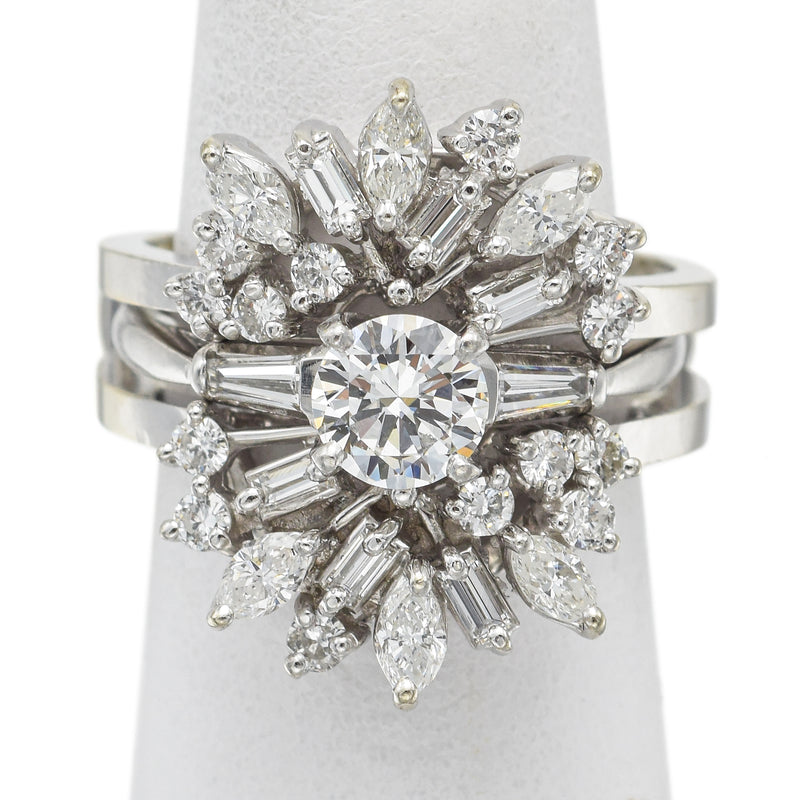 Vintage Platinum & 14K Gold 2.57 TCW Diamond Enhancer Guard Ring Set