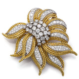 Vintage 18K Yellow Gold & Platinum 6.05TCW Diamond Floral Brooch Pin