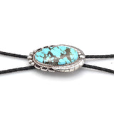 Vintage Sterling Silver Turquoise Oval Southwestern Bolo Tie