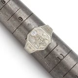 Vintage 10K White Gold Diamond Freemason Masonic Signet Ring Size 10