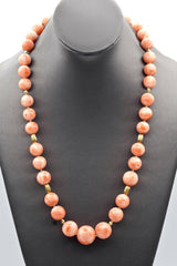 Vintage 14K Yellow Gold Angel Skin Coral Beaded Strand Necklace + Box