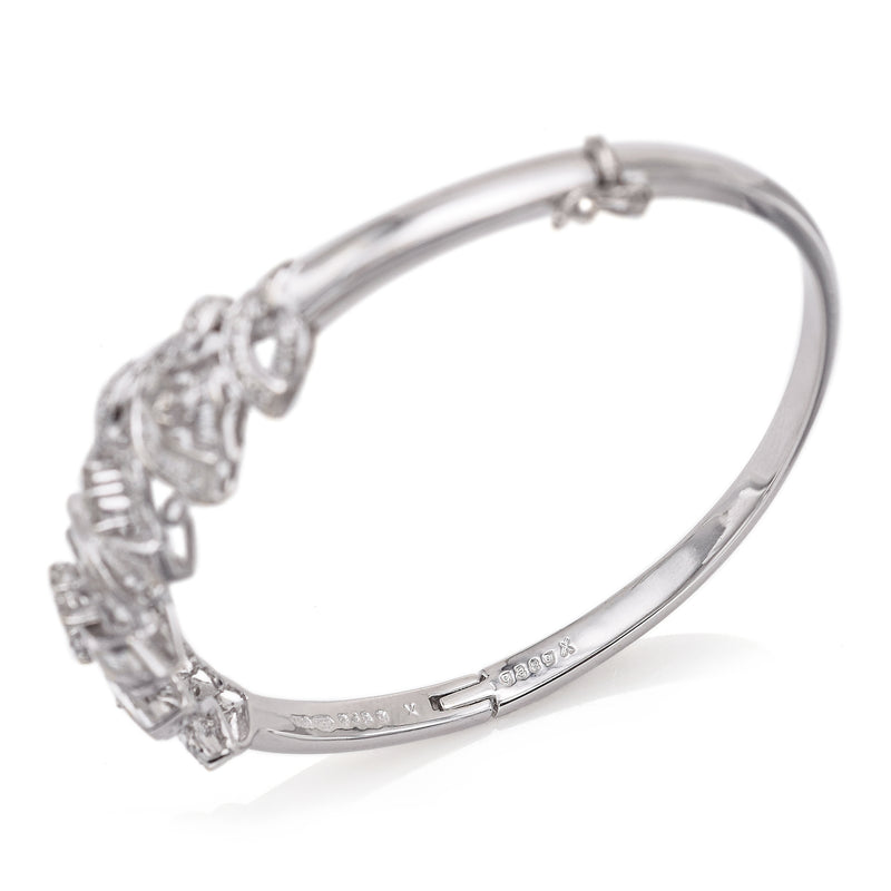 Vintage 18K White Gold 2.17 TCW Diamond Swirl Hinged Bangle Bracelet + Box