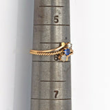 Antique 14K Yellow Gold Sapphire & Mine Cut Diamond Ring