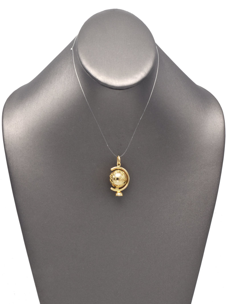 Vintage 14K Yellow Gold Spinning Globe World Charm Pendant