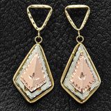 Vintage 14K Yellow, Rose & White Gold Etched Geometric Dangle Earrings