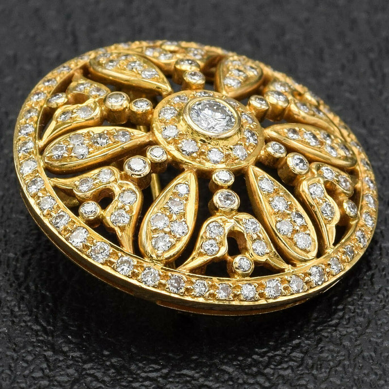 Antique 14K Yellow Gold Diamond Art Deco Round Brooch Pendant D/E VS-1