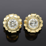 Vintage 14K Yellow Gold 1.02 TCW Diamond Round Bezel Stud Earrings