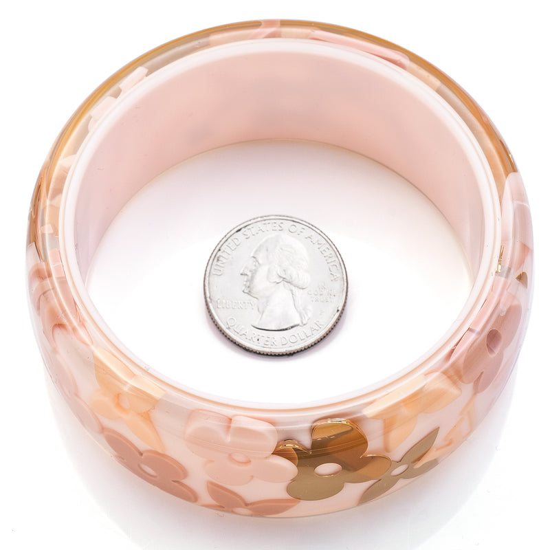 Louis Vuitton Paris Lucite Pink Gold Inclusion Wide Bangle Bracelet + Dust Bag