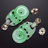 Antique 14K Gold Carved Green Jade & 0.50 TCW Old Mine Cut Diamond Earrings +Box