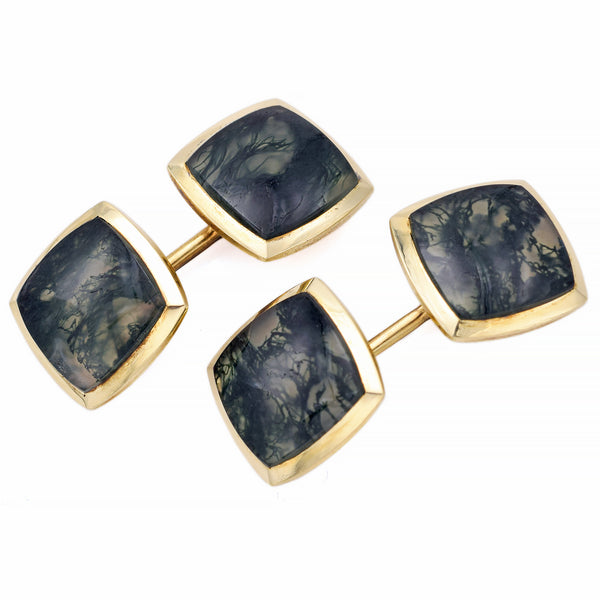 Vintage Carter, Gough & Co. 14K Yellow Gold Moss Agate Double Sided Cufflinks