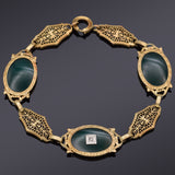 Antique Art Deco 14K Yellow Gold Chrysoprase & Diamond Link Bracelet + Box