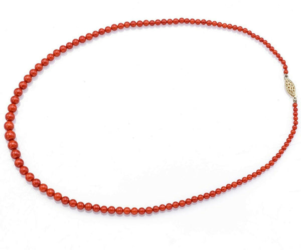 Estate 14K Yellow Gold Red Coral Beaded Strand Necklace