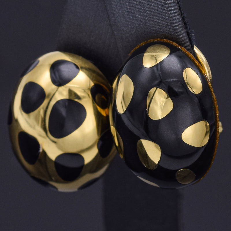 Tiffany & Co Angela Cummings 18K Gold Positive Negative Black Jade Earrings +Box