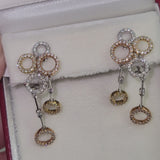 Estate 18K Multi-Tone Gold 1.90 TCW Diamond Circle Omega-Back Drop Earrings