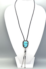 Vintage Bennett Sterling Silver Turquoise Southwestern Bolo Tie