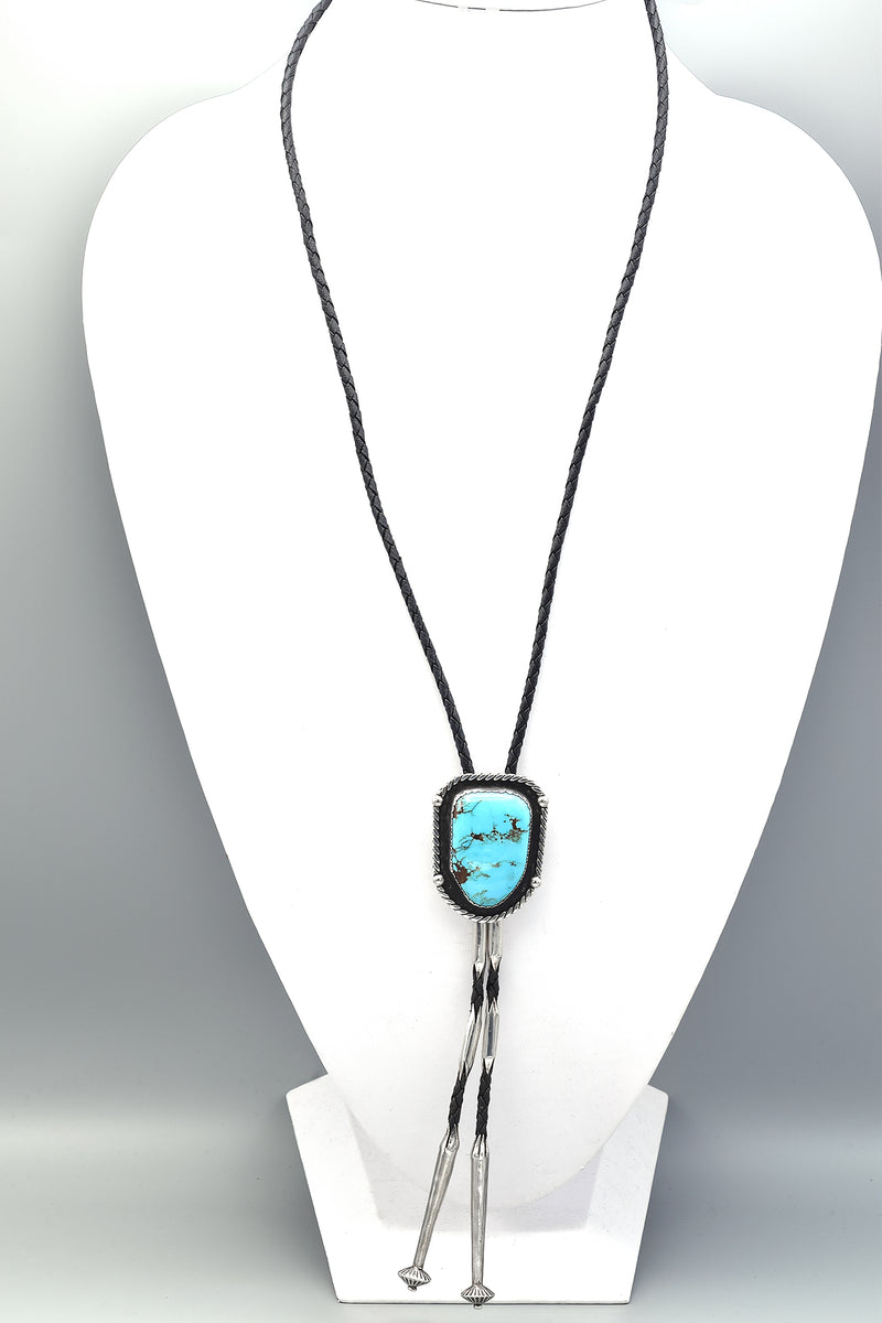 Vintage Bennett Sterling Silver Turquoise Southwestern Bolo Tie