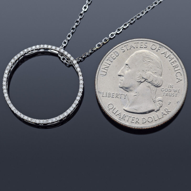 Estate 18K White Gold Diamond Open Circle Pendant Slider Necklace 3.8 Grams 16"