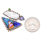 Vintage Janet Sherman Sterling Silver & 14K Gold Gemstone Brooch Pin Pendant