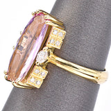 Vintage 18K Yellow Gold Pink Tourmaline & Diamond Cocktail Ring
