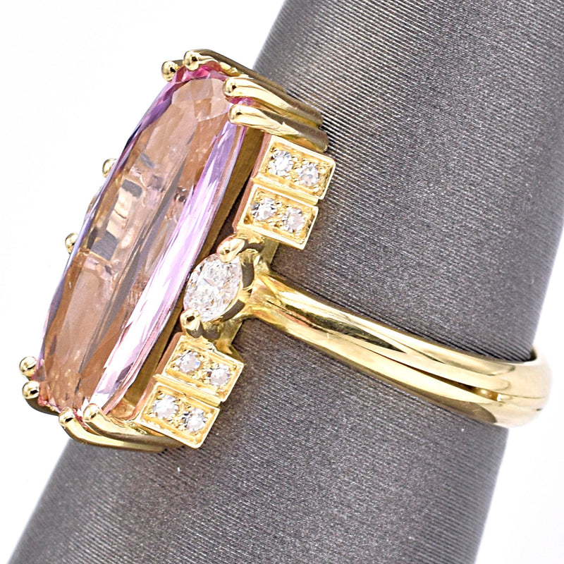 Vintage 18K Yellow Gold Pink Tourmaline & Diamond Cocktail Ring
