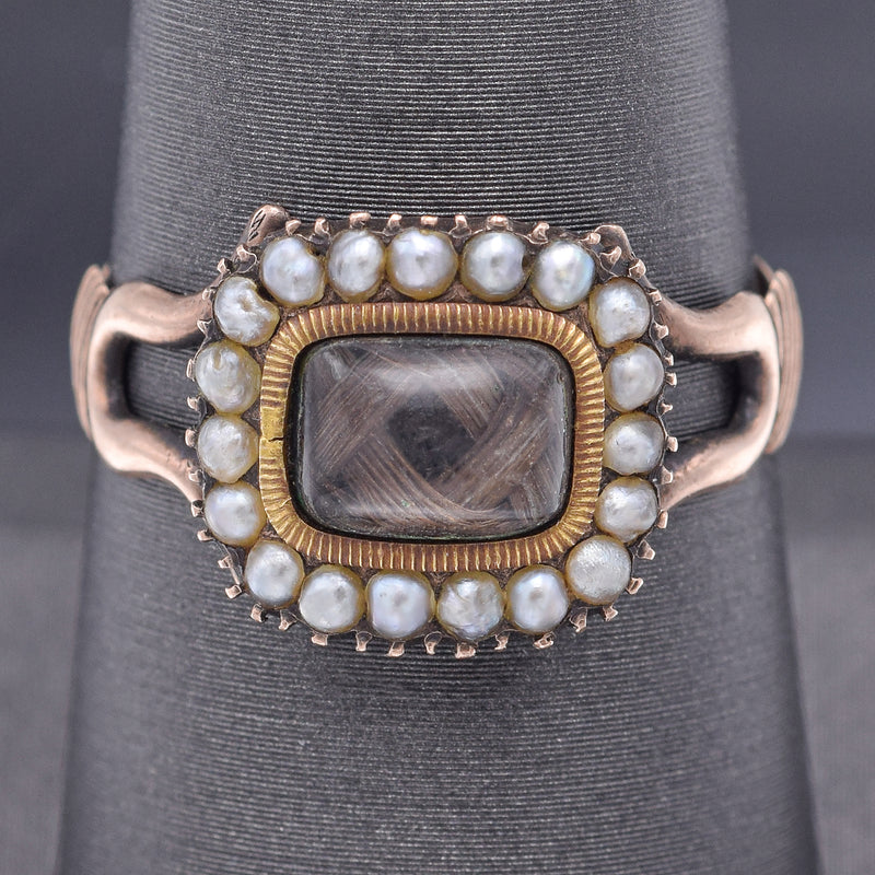 Antique Georgian 10K Yellow Gold Sea Pearl Mourning Band Ring