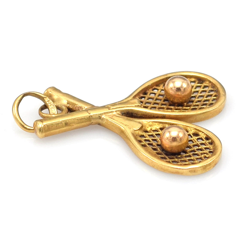 Vintage 18K Yellow Gold Tennis Charm Pendant