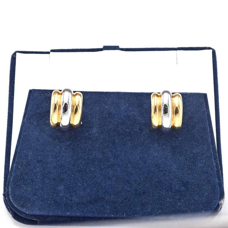 Vintage Italian 18K Yellow & White Gold Ribbed Omega Back Drop Earrings