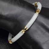 Vintage 14K Yellow Gold Pale Green Jade Lucky Link Bracelet