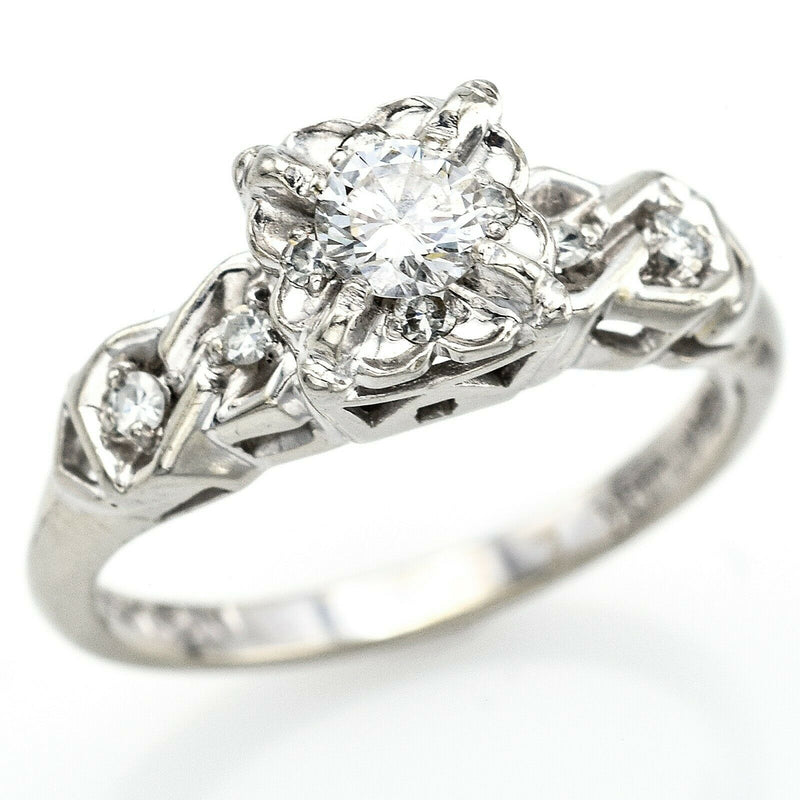 Vintage 14K White Gold 0.25 Ct Diamond Band Ring E/F VS-1