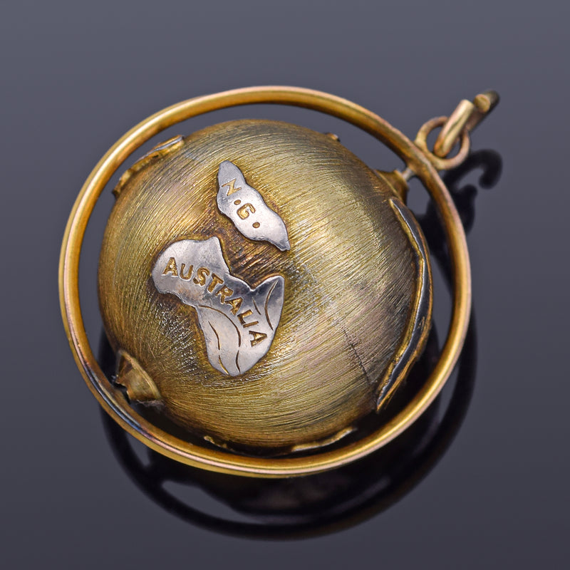 Vintage 14K Yellow Gold Spinning Globe World Charm Pendant 6.3 Grams