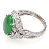 Vintage 14K White Gold 3.37 Ct Imperial Green Jade & 0.61 TCW Diamond Oval Ring