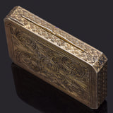 Antique Sterling Silver & Gilt Lapis Inlay Etched Trinket Case Box