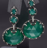 Estate Italian 18K Gold 30.68 TCW Chrysoprase & 1.02 TCW Diamond Drop Earrings