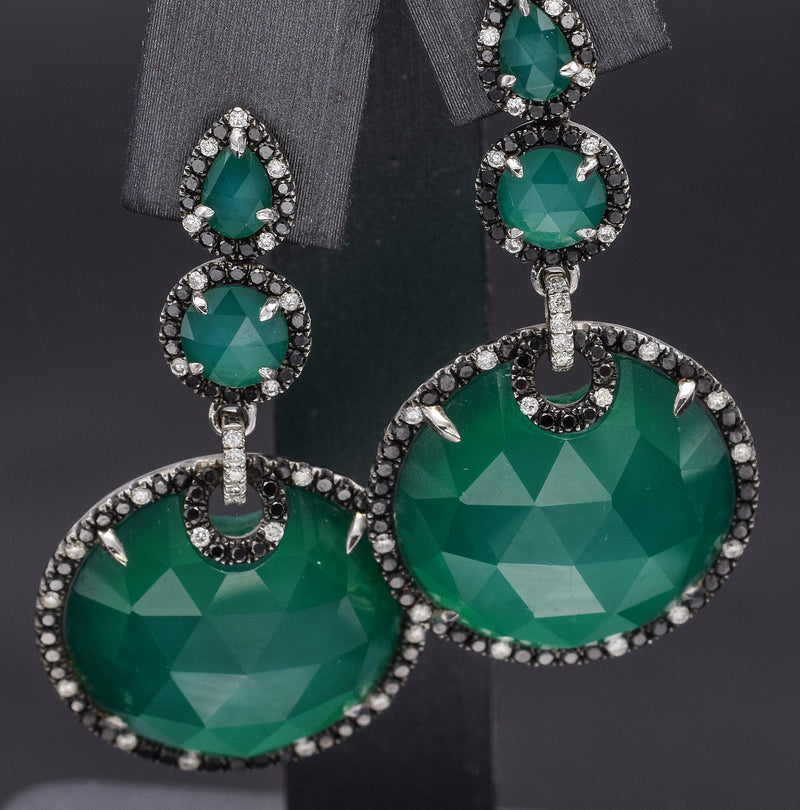 Estate Italian 18K Gold 30.68 TCW Chrysoprase & 1.02 TCW Diamond Drop Earrings